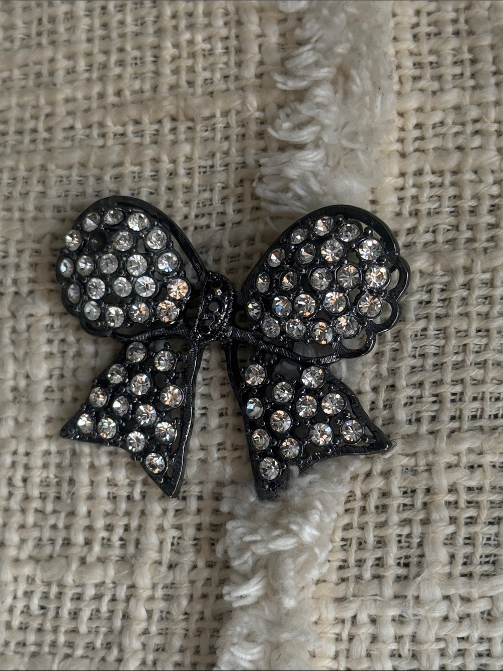 Crystal Bow Pin Brooch - Black with Clear Stones